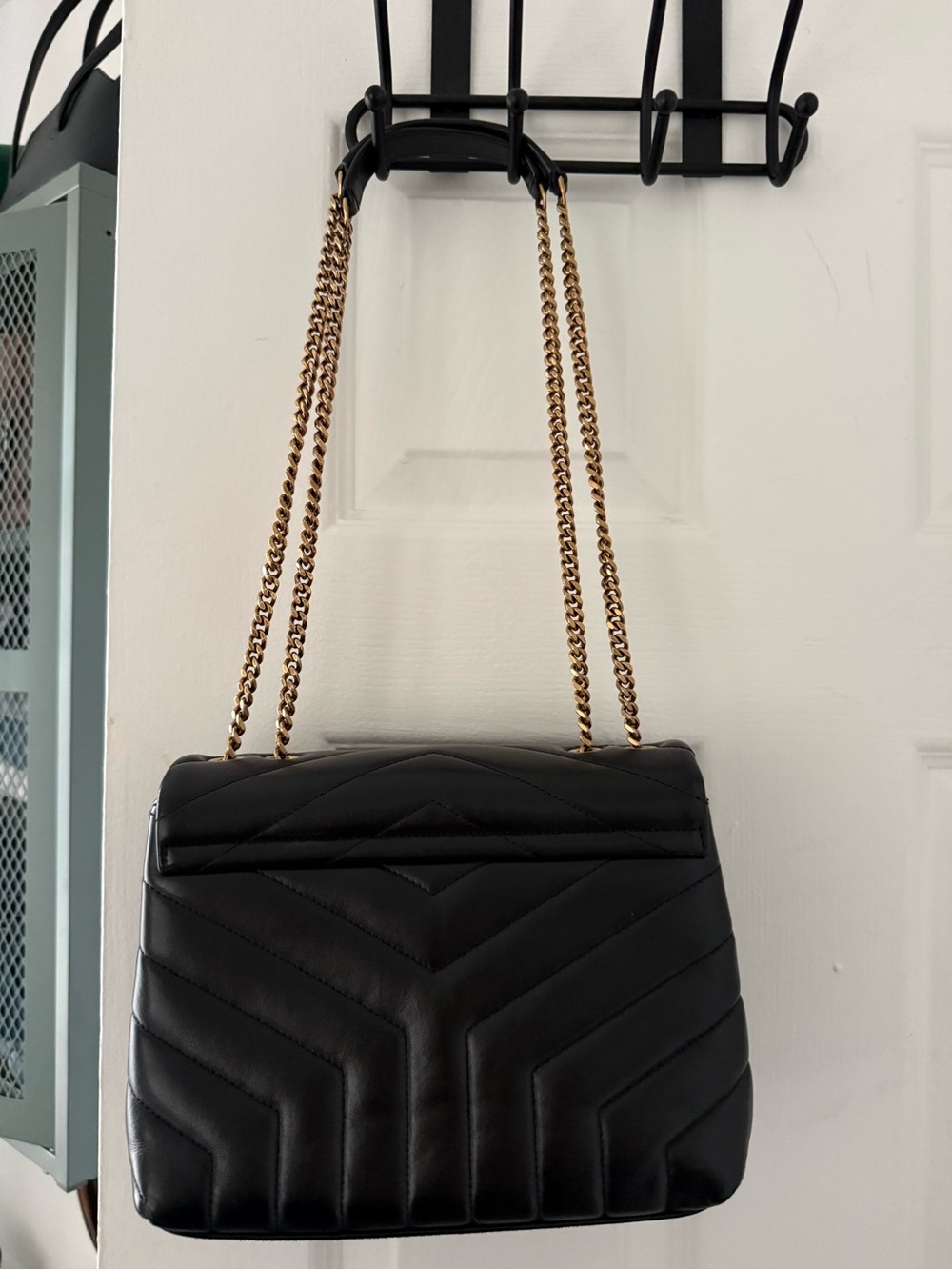 Saint Laurent Calfskin Y Quilted Monogram Small Loulou in Black/Gold - Picture 2 of 5